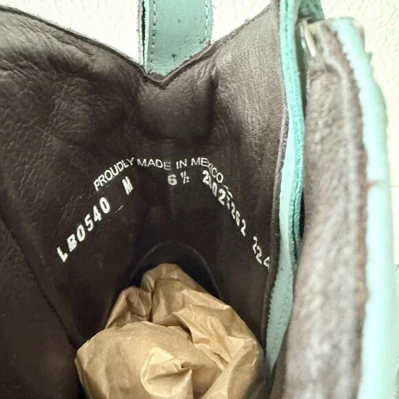 Lane COSSETTE Womens Cowboy Booties 6.5 Western Blue Leather Cowgirl Short Boots - Picture 11 of 13